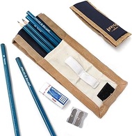 Artway Indigo Pencil Case Set - Includes 6 Graphite Pencils (HB-10B), Pencil Case, Pentel Eraser and