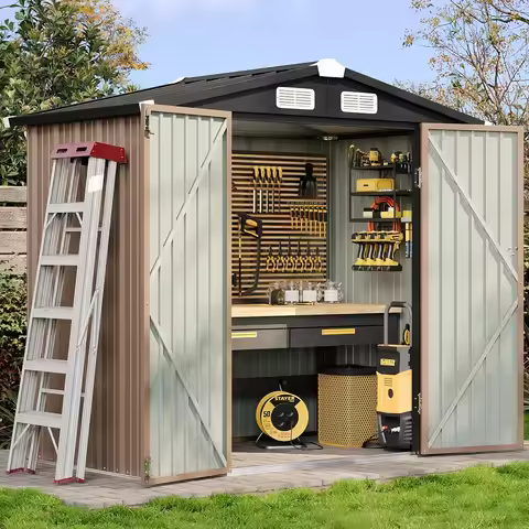 Aoxun 6.2x4FT Metal Garden Storage Shed Lockable Outdoor Tool Shelter with Sloping Roof for Backyard
