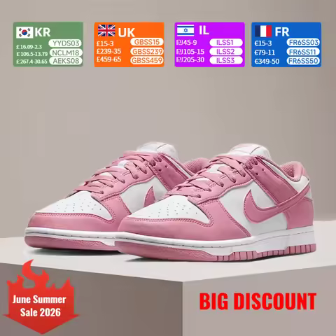 Nike Dunk Low Pink and White Colorway Low-Top Retro Casual Sneakers Durable Skate Shoes for Women DD