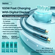 REMAX RC-C032,100W TYPE C TO TYPE C Elastic Data Cable with Digital Display. REMAX RCC032 C TO C CAB
