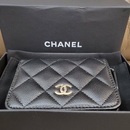 超甜價～ Chanel香奈兒黑金魚子醬荔枝皮卡夾拉鍊零錢包/ 天菜卡片零錢包/ 卡包