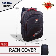 Tas Ransel PRIA Fila Backpack Coklat Keren Kuat Best Seller Bonus Raincover