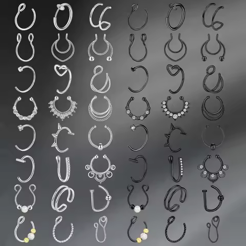 3Pcs 20G Stainteel Steel Fake Nose Rings Hoop Fake Septum Rings No Piercing Jewelry CZ Opal Fashion 