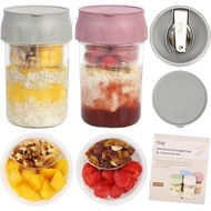SOLIGT 2-Piece Compartment Oatmeal Cup with Lid, Folding Spoon and Compartment, Suitable for Fruits 