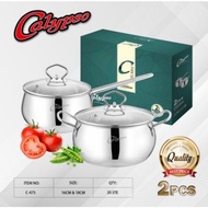  Calypso Pan Set 2 Pcs 16cm 18cm Stainless Steel Glass Lid Pan