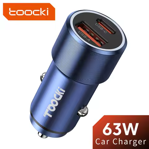 Toocki 63W Car Charger for Xiaomi 14 13 Oneplus LED PD QC 3.0 PPS Fast Charging Type C USB Dual Port