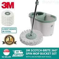 GlobalHub[SG Ready Stock] 3M Scotch-Brite 360° Dual Wash Spin Mop Bucket Set T7 with 2/4/6 Microfibe