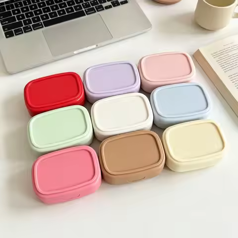 Solid Color Contact Lens Case with Mirror Mini Portable Candy Color Contact Lens Storage Box