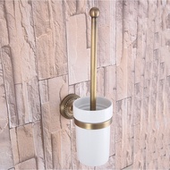 Retro Antique Brass Bathroom Wall Mounted Toilet Brush Holder With One Ceramic Cup Washroom Househol