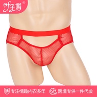 Ye Zimei Men's Sexy Underwear Sheer Cutout Mesh Open Crotch Breifs Sexy Transparent Double T-Back