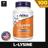 NOW Foods L-Lysine 500 mg 100 Veg Capsules ผลิตภัณฑ์เสริมอาหาร แอล-ไลซีน 500 มก. สนับสนุนการสร้างคอล