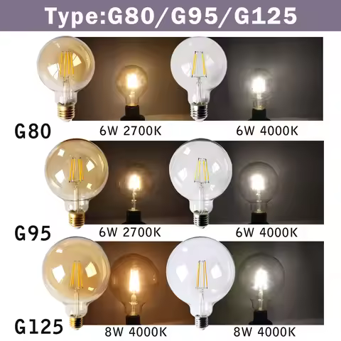 2PCS LED Filament Bulb E14 E27 C35 C35T ST64 G80 A60 220V 4W 9W Warm White Glass 360 Degree Edison R