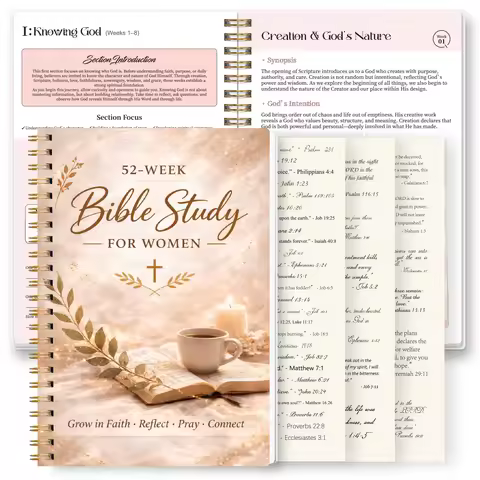 52 Week Bible Study Journal for Women Spiral Bound Faith Planner with Stickers Daily Scripture Readi