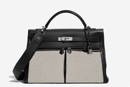 訂做 Hermes Kelly Lakis 40 Canvas  Box 皮拼帆布 手提包 黑色
