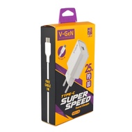 V-GeN VTC1-45 Super Fast Charging 25W PD3.0 QC4+ Type C Port Travel Charger Adapter FREE Type C To T