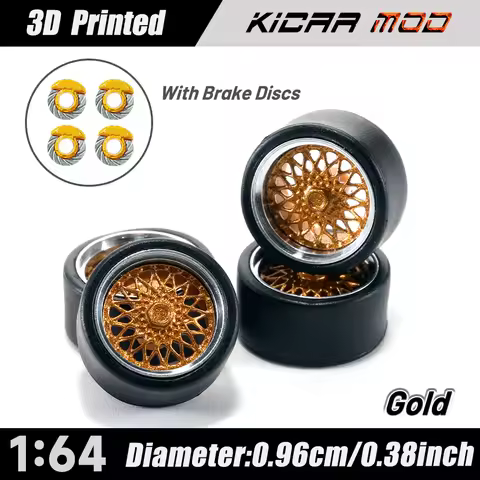 Kicarmod 1:64 Wheels with Rubber Tires 3D Printed Resin Rims for JDM MINI GT Tomica Model Car 4pcs 1