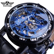 Winner Watch Mens Fashion Casual Classic Popular Rhinestone Hollow Manual Mechanical men Watch SLZg4