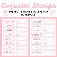 Coquette Design Subject Stickers and Name Labels Stickers for Notebook and Books