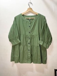 Aimini fushi 公主袖 蛋糕層排扣設計 綠色春秋款上衣