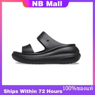 ของแท้พิเศษ Crocs Classic Crush Black Shoes Non-Slip Thick Sole Beach Sandals 207670-001 รองเท้าผ้าใ