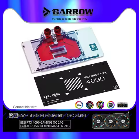 Barrow 4090 GPU Water Block For Gigabyte RTX 4090 GAMING OC 24G,AORUS RTX 4090 MASTER Card, With Bac