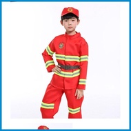 — ➶ ▶ Fireman Costume for Kids Boys Firefighter Career Uniform Work Cosplay Role Play Girl Suit Clo