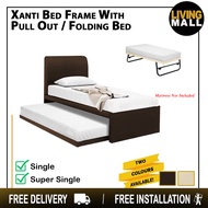 Livingmall Xanti Bed Frame With Pull Out / Folding Leg Bed Option In Brown And Cream Colour- Single and Super Single