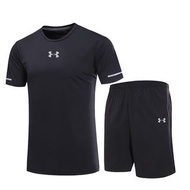 UA安德瑪 運動套裝 兩件組 圓領短袖TEE+五分短褲 男 吸濕透氣 快幹短T 素色 黑白經典基礎款 高爾夫夫 運動型格