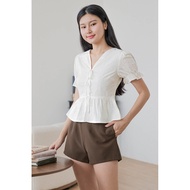 Dear Lyla Thea Ribbon Peplum Top (White)