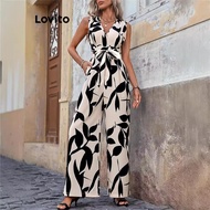 Lovito Casual Jumpsuit Floral Flowers Lace Up Jumpsuit for Women LNL75544