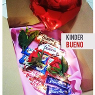 Surprise Chocolate Gift Box Kinder Bueno + balloon and Rose. Ready Stock