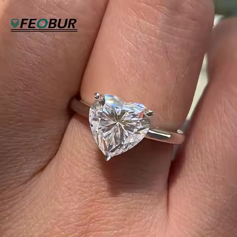 2/4CT Heart Moissanite Solitaire Engagement Rings with Certificate 925 Sterling Silver Diamond Ring