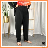 Women Soft Long Pants 2 Side Pocket with Zip Comfortable Slack Aunty Pants Daily Use Seluar Aunty Pa