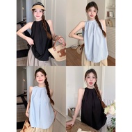 Anne Tank Top Round Neck Plain Color Easy To Wear Lightweight Fabric Sleeveless Shirt Casual Style F