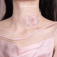necklace rantai leher perempuan IPINK Pink Rose Ribbon choker Bow Necklace Female High-End Clavicle 
