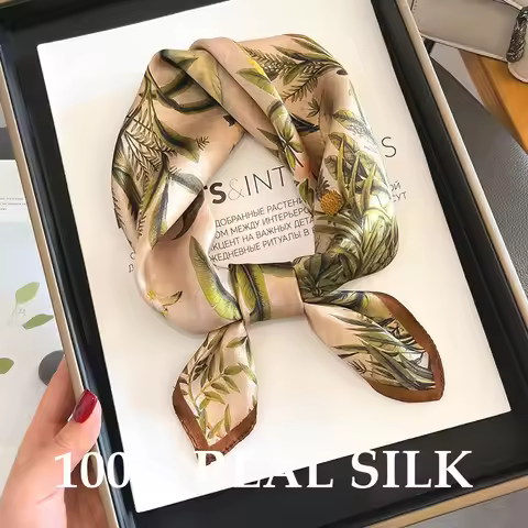 100% Real Silk Scarf Women Neckerchief Pashmina Poncho Shawl Wrap Hair Headscarf Foulard Bandana Squ