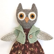 Owl girl, plush stuffed doll, handmade textile bird toy