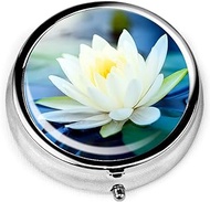 Round Metal Medicine Pill Box,Pocket Purse Portable Travel Pill Case with 3 Components,Cute Travel Gifts(Beautiful Lotus Flower)