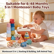 Montessori Stacking Blocks 5-in-1 Toys Bathing Animals Boys Girls Toys 1-3 Years