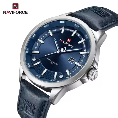 NAVIFORCE Watches For Men Quartz Auto Date Waterproof Leather Strap Male Casual Fashion Daily Wear B