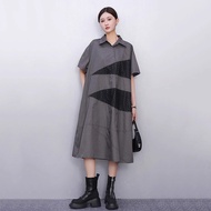 XITAO Hollow Out Patchwork Gauze Dress New Arrival Turn-down Collar Short Sleeve Pocket Loose Elegan