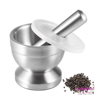 VALENTINE1 Spice Grinder, Durable Sturdy Mortar and Pestle, Comfy Grip Double Stainless Steel Garlic Press Bowl Rust Resistant Garlic Pounder Seasoning Mill