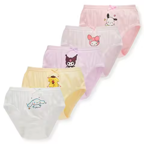 5Pcs/Lot Girls Cotton Panties Lovely Sanrio Character Kuromi PomPomPurin Children Briefs Comfortable