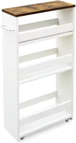 4-Tier Slim Rolling Storage Cart with Handle, Mobile Shelving Organizer for Kitchen Laundry Narrow S