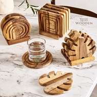 Set of 4 Premium Teak Wood Coasters with Storage Box – The Lucky / The Squared / The Round Coasters 