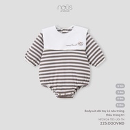 NOUS - Brown and white striped long-sleeved Bodysuit with decorative embroidery-0M 3M 6M 9M - SS24.T