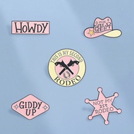 Western Cowboy Enamel Pins Howdy Giddy Up Pink Cowgirl Hat Brooch Lapel Badges Backpack Accessories 