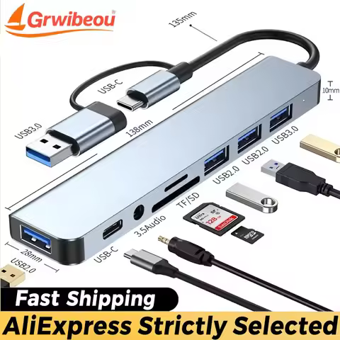 8 in 1 USB 3.0 HUB USB-C HUB Dock Station 5Gbps High Speed Transmission USB Splitter Type C To USB O