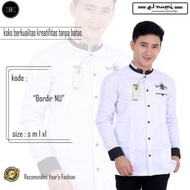 Baju Kemeja Koko NU Dewasa / Baju Muslim Pria Motif Bordir NU / Baju Putih Lengan Panjang Pria