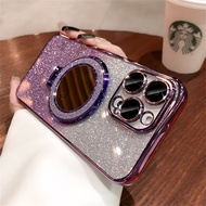 Makeup Mirror Luxury Bling Glitter Case For iPhone 15 11 13 12 14 Pro Max Magnetic Bracket Shockpr